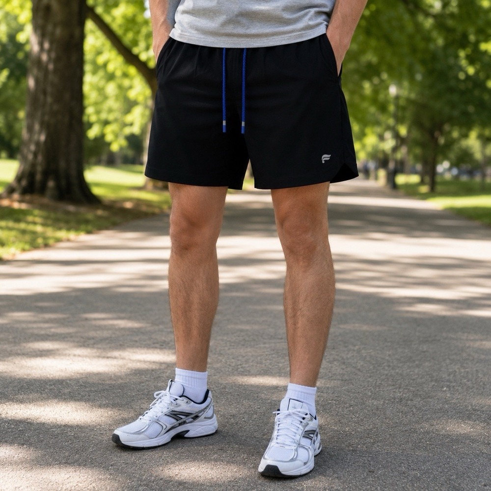 Fabletics The One Short Outdoors Athletic Running Pockets Black Blue M